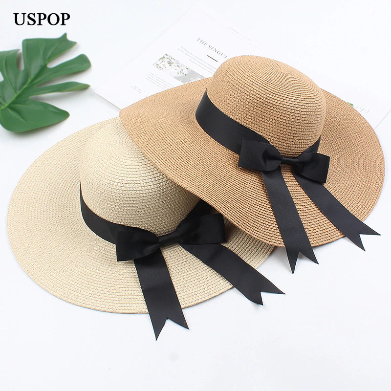 Women Straw Hats Sun Hats Female Wide Brim Beach Hat Bow Summer Hat anti Uv Straw Sun Hats