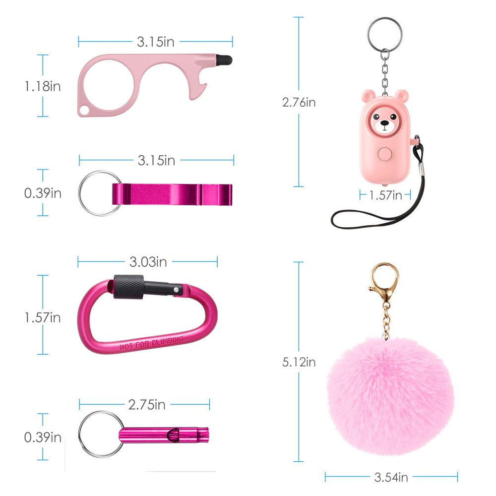 Keychain for Women,  Safety Keychain Set with Alarm 6 Pcs Keychain Accessories Keychain for Kids Girls Woman Pink